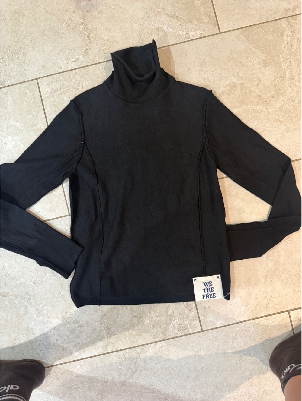 We the free free people Robbie black cotton turtleneck logo bottom xs